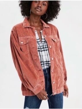 American Eagle '90s Corduroy Relaxed Shirt Jacket Shacket Boho Pink XL